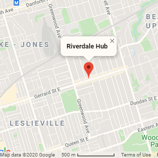 Riverdale Hub. Riverdale Hub directions, Riverdale Hub Toronto, Riverdale Hub Leslieville, Riverdale Hub Gerrard St.