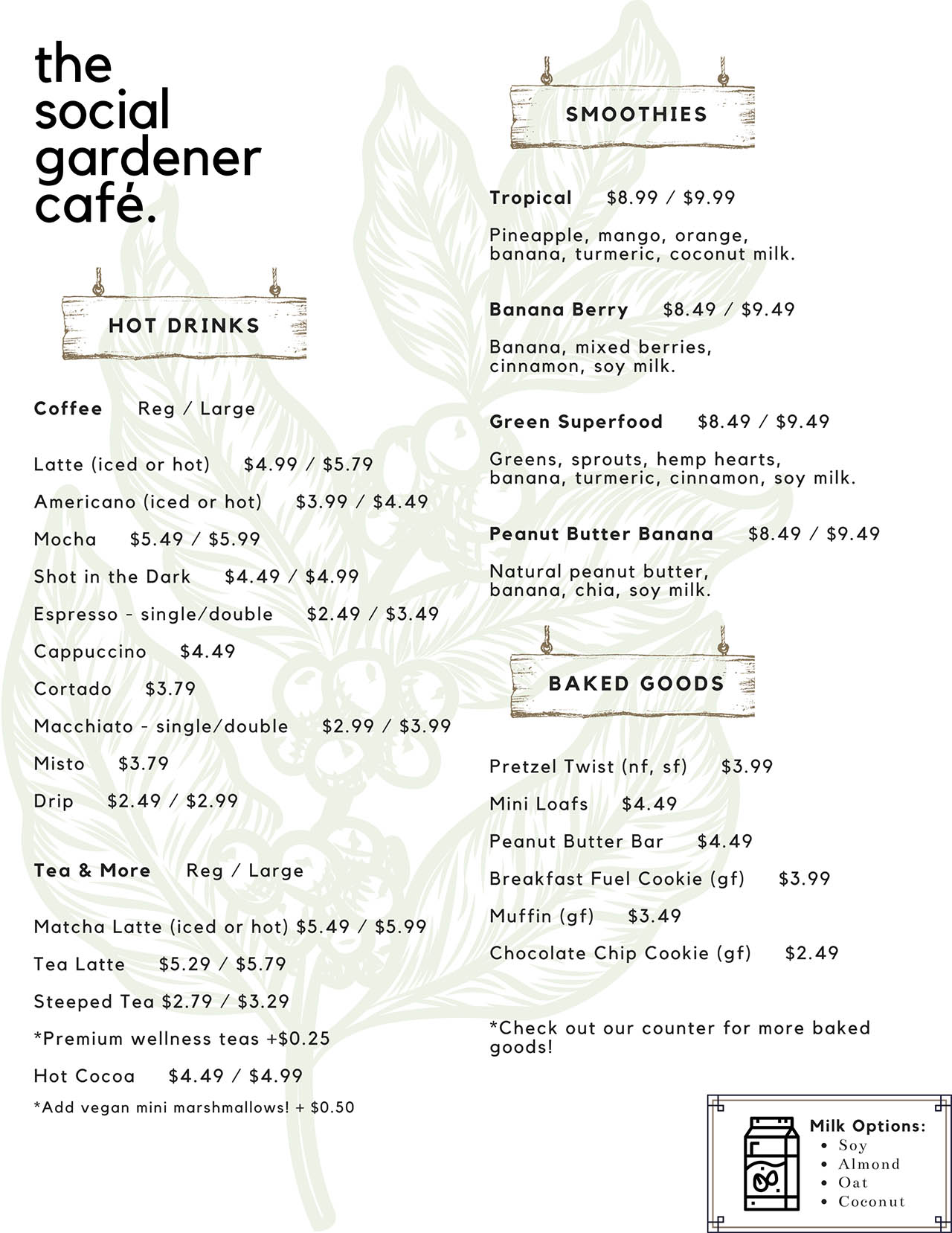 Social Gardener Cafe, Social Gardener Cafe Menu, Social Gardener, Social Gardener menu